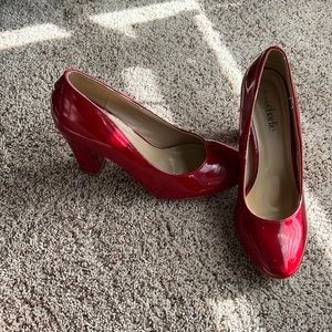 Red chunky high heels